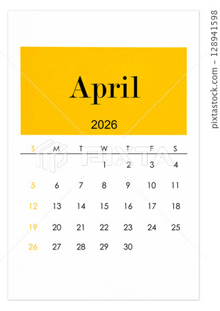 Calendar April 2026 flat style isolated on white background. 128941598