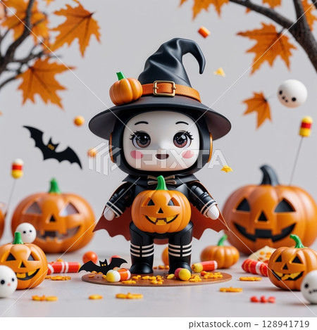 Cute robot Halloween costume illustration 128941719