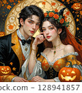 Golden Halloween: Fantasy Couple Art in Art Nouveau Style 128941857