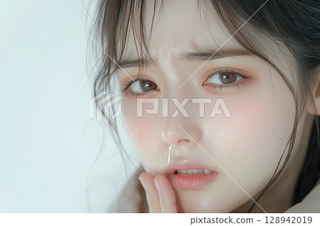 年輕女子哭泣臉的肖像 年輕女子哭泣臉的肖像 128942019