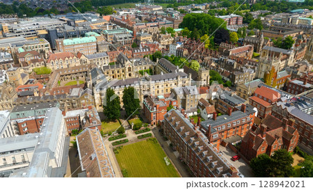 Aerial view of Cambridge University colleges, showing historic buildings and green spaces Aerial view of Cambridge University colleges, showing historic buildings and green spaces 128942021