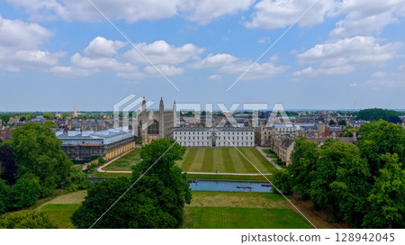 Aerial view of King's College, Cambridge University in England, United Kingdom 128942045