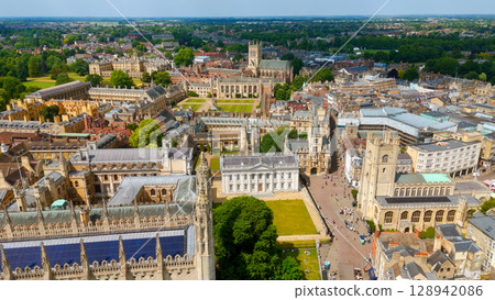 Aerial view of Cambridge University colleges and buildings on a sunny summer day 128942086