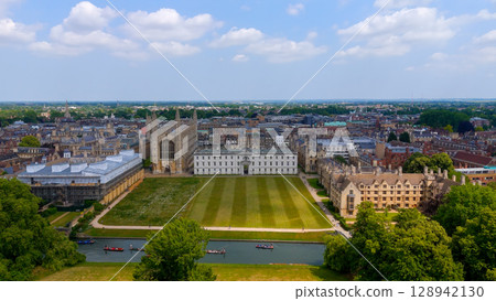 Aerial view of Cambridge University showing King's College, River Cam and the city of Cambridge, UK Aerial view of Cambridge University showing King's College, River Cam and the city of Cambridge, UK 128942130