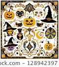 Halloween material: gold decorative art icon 128942397