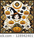 Halloween material: gold decorative art icon 128942401