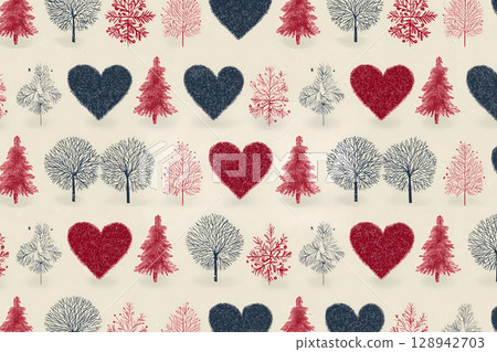 Christmas design illustration material with hearts and winter plants 128942703