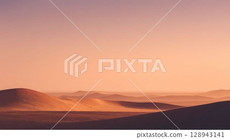 日落沙漠景觀和沙丘的美麗輪廓_1 128943141