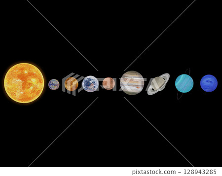 太陽系_黑色背景_水平 128943285