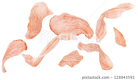 Red pickled ginger slices isolated on white background with clipping path 128943591