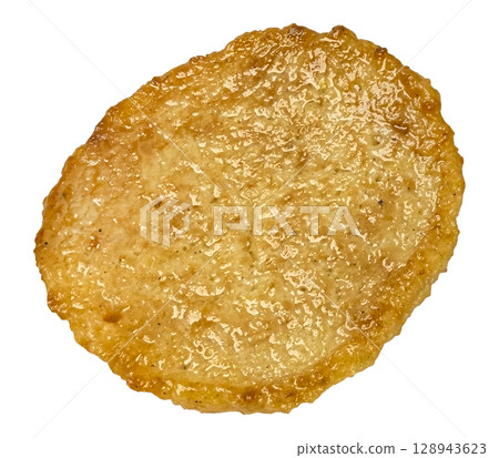 One potato pancake isolated on white background with clipping path, full depth of field 128943623