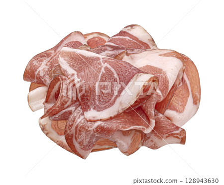 Pork brisket slices, smoked ham isolated on white background, full depth of field 128943630