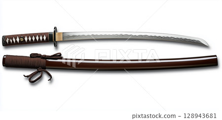 Illustration of a Japanese sword on a white background 128943681