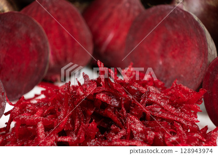 Fresh raw red beetroot grated, beet recipes Fresh raw red beetroot grated, beet recipes 128943974
