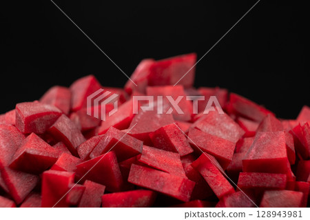 Organic Beetroot Cut into Cubes for Healthy Cooking Organic Beetroot Cut into Cubes for Healthy Cooking 128943981