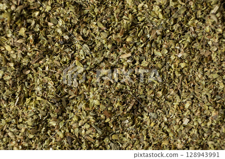 Top View of Dried Oregano. Macro Background for Food Styling. 128943991