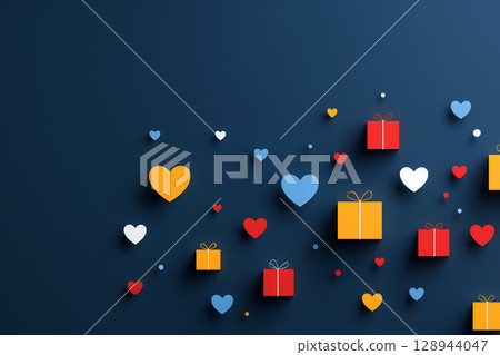 A colorful background with gifts of love and hope flying 128944047
