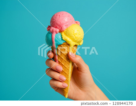 多彩融化的冰淇淋 多彩融化的冰淇淋 128944170