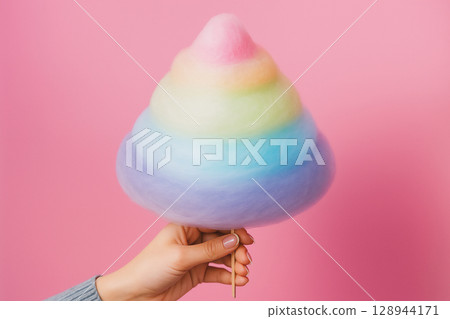 彩虹棉花糖和女人的手 128944171