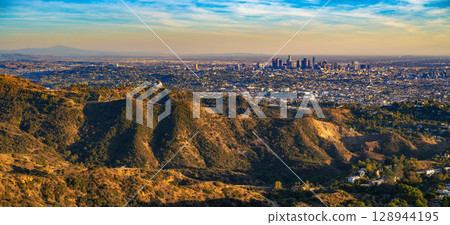 Panorama of Griffith Observatory and Los Angeles Skyline at Sunset Panorama of Griffith Observatory and Los Angeles Skyline at Sunset 128944195