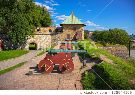Cannons Along the Walls of Akershus Fortress, Oslo, Norway Cannons Along the Walls of Akershus Fortress, Oslo, Norway 128944196
