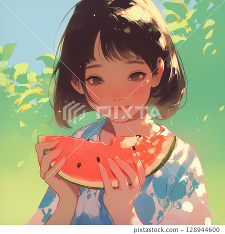 吃西瓜的女孩 128944600