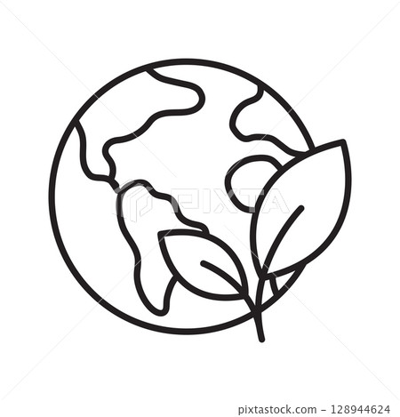 Earth with Leaf Outline Icon. Outline vector illustration Earth with Leaf Outline Icon. Outline vector illustration 128944624