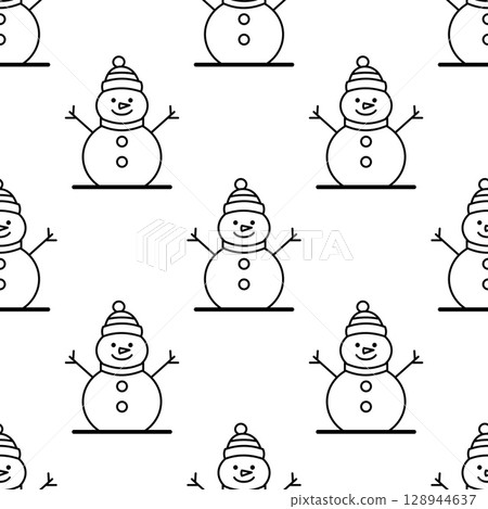 Christmas Background with Snowman Outline Pattern 128944637