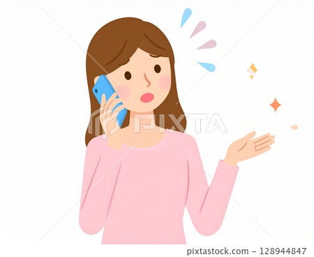一個與智能手機說話的女人 128944847
