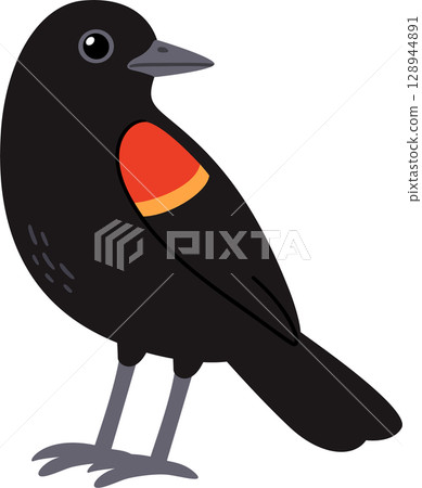 Simple cartoon red-winged blackbird drawing 128944891