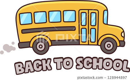 Cute cartoon yellow school bus 128944897