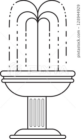 Isolated fountain black and white outline icon symbol transparent background, graphic vector illustration for garden or home decoration design element. 128944929