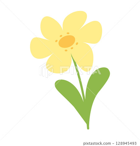 Hand Drawn Sunshine Flower on Stem with leaves Springtime or Summer Thematic Design Element idea 128945493