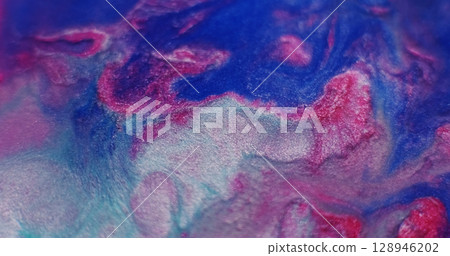 Sparkling blend. Ink emulsion. Defocused blue red purple colorful glitter water acrylic fluid spreading on abstract art background. Sparkling blend. Ink emulsion. Defocused blue red purple colorful glitter water acrylic fluid spreading on abstract art background. 128946202