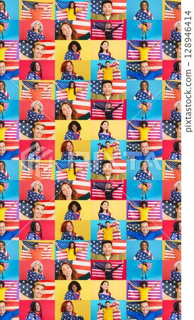 Infinite mosaic of people with a USA national flag 128946414