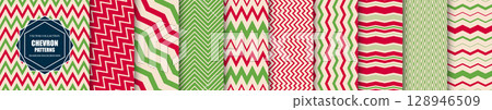 Collection of bright color seamless chevron striped patterns. Abstract fashion backgrounds - vibrant design. Zigzag repeatable textures. Festive simple endless prints Collection of bright color seamless chevron striped patterns. Abstract fashion backgrounds - vibrant design. Zigzag repeatable textures. Festive simple endless prints 128946509