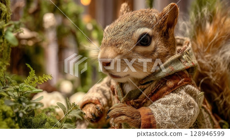 Squirrel Model in Eco-Friendly Fashion on Forest-Inspired Indoor Set Squirrel Model in Eco-Friendly Fashion on Forest-Inspired Indoor Set 128946599