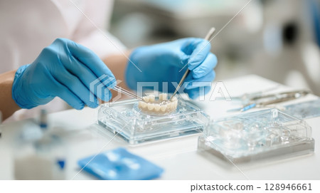 First-person View of Dental Impression Tray Preparation in Clinic Setting First-person View of Dental Impression Tray Preparation in Clinic Setting 128946661