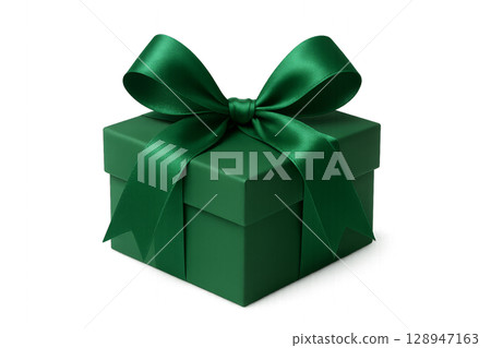 Decorative Green Gift Box With a Satin Ribbon for Birthdays and Celebrations 128947163
