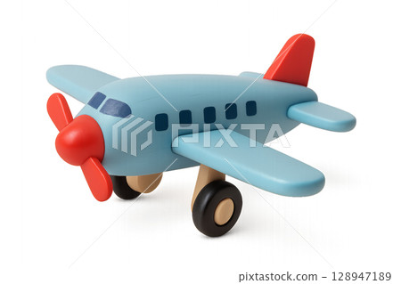 Wooden Toy Airplane in Bright Colors Designed for Childrens Playtime Activities and Imaginative Fun 128947189