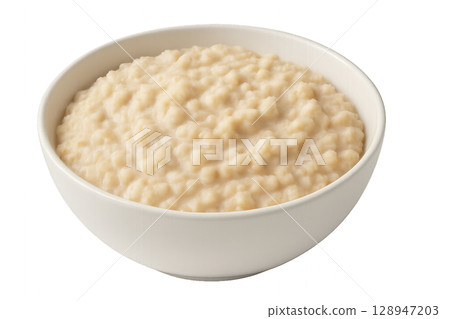 Creamy Oatmeal Served in a White Bowl as a Healthy Breakfast Option 128947203