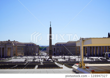 View of St. Peter's Square from St. Peter's Basilica in Vatican City, Italy View of St. Peter's Square from St. Peter's Basilica in Vatican City, Italy 128947327