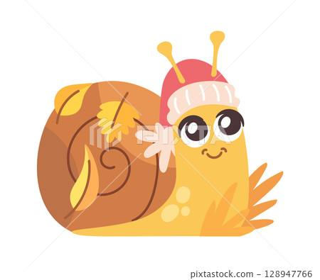 Cute snail autumn character crawling 128947766
