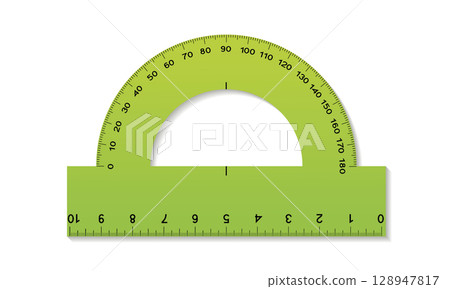 Green Protractor Ruler Flat Vector Illustration with Shadow Isolated on White Background 128947817