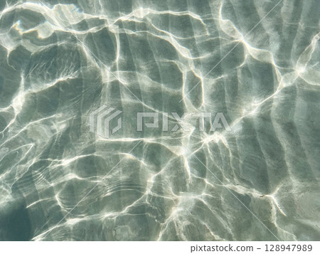 Light reflection on the sea sand bottom through transparent water, Abstract textured background wallpaper 128947989