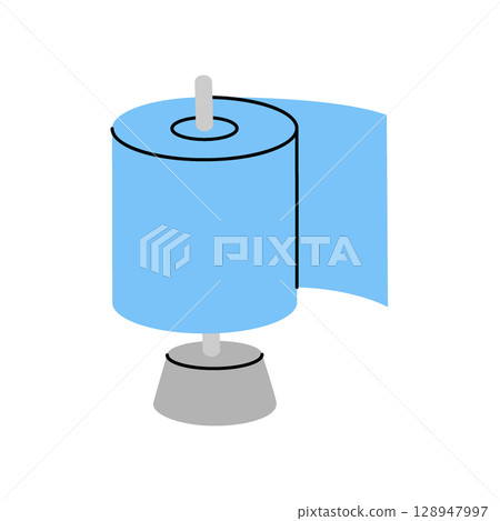 Toilet roll on metal holder. Toilet paper. Vector illustration 128947997