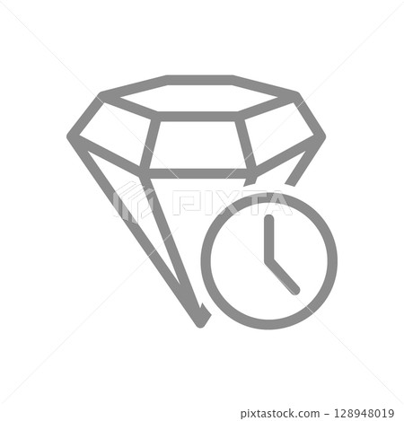 Diamond with a clock line icon. Timeless value, premium quality symbol. Vector illustration 128948019