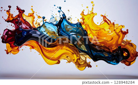 Artistic expression of the moment when colorful liquids fly / Energetic and dynamic visual material 128948284