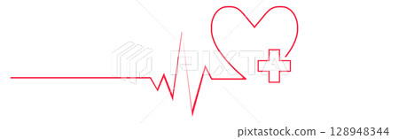 Heart pulse - curved red line on a white background 128948344