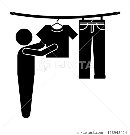 晾衣服的人的象形圖 晾衣服的人的象形圖 128948424
